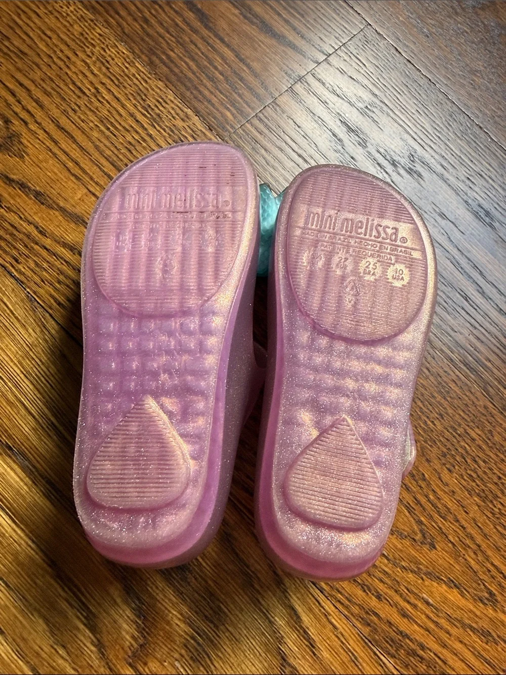 Mini Melissa Pink Glitter Jellies With Teal Bow